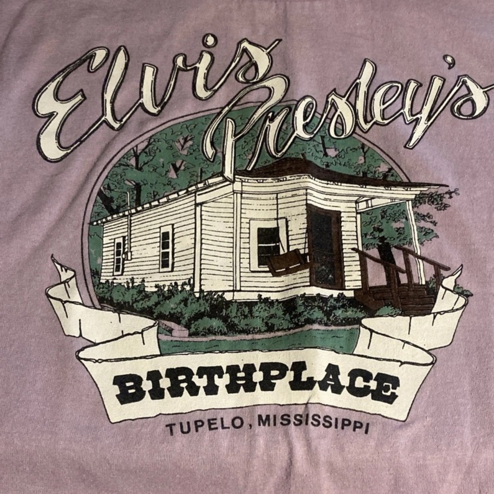 Vtg 80’s Elvis Kids T-Shirt Single Stitch Tupelo Presley’s Birthplace Sz L 14-16
